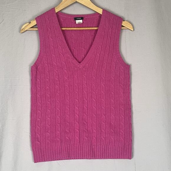 J Crew Pink CableKnit Sweater Vest Womens Small Merino Wool Preppy Schoolgirl - Picture 2 of 9